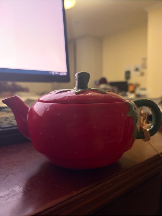 Other - Red Ceramic Teapot with Green Accents - Classic Home Kitchen